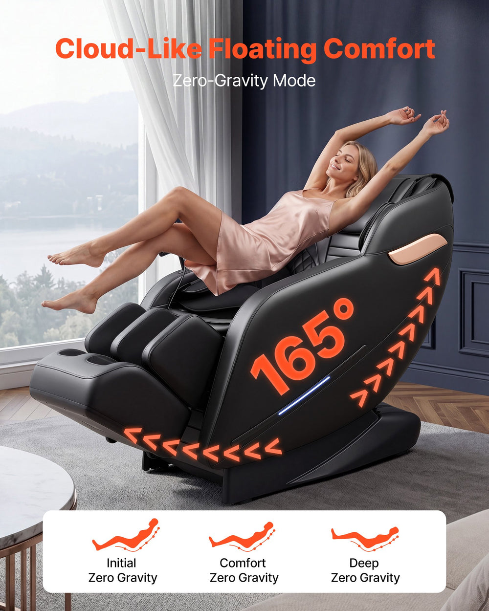 VEVOR Massage Chair, 3D Zero-Gravity Full Body Massage Chair with Extendable Footrest, Automatic Modes, Airbags, Waist & Leg Heating, Bluetooth Speaker, Touchscreen Control, for Home and Office Use