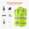 VEVOR Safety Vest, 10 Pockets Yellow Safety Vest, High Visibility Zipper Front Safety Vest with Reflective Strips, Hi Vis Work Construction Vest with Pockets and Walkie-Talkie Clip, for Men & Woman