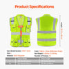 VEVOR Safety Vest, 10 Pockets Yellow Safety Vest, High Visibility Zipper Front Safety Vest with Reflective Strips, Hi Vis Work Construction Vest with Pockets and Walkie-Talkie Clip, for Men & Woman