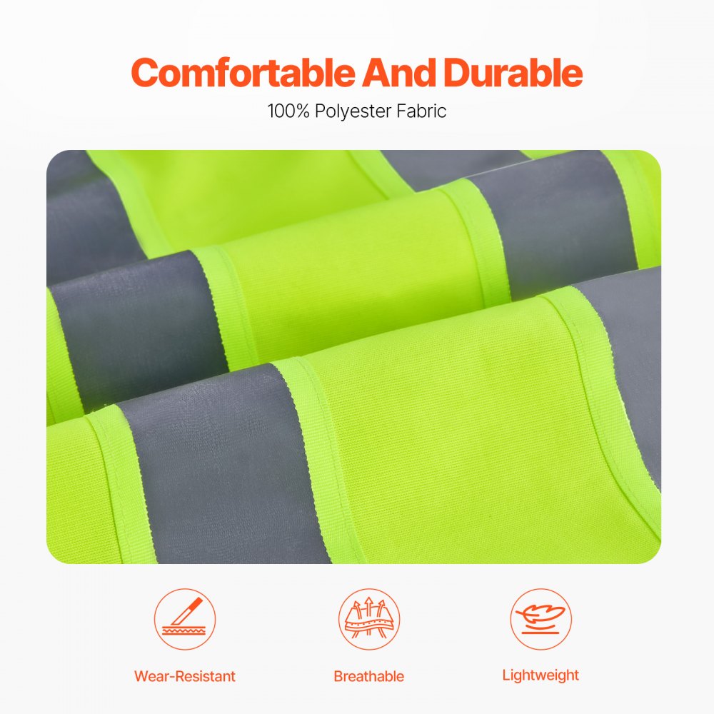 VEVOR Safety Vest, 10 Pockets Yellow Safety Vest, Hi Vis Zipper Front Safety Vest with Reflective Strips, High Visibility Work Construction Vest with Pockets and Walkie-Talkie Clip, for Men & Woman