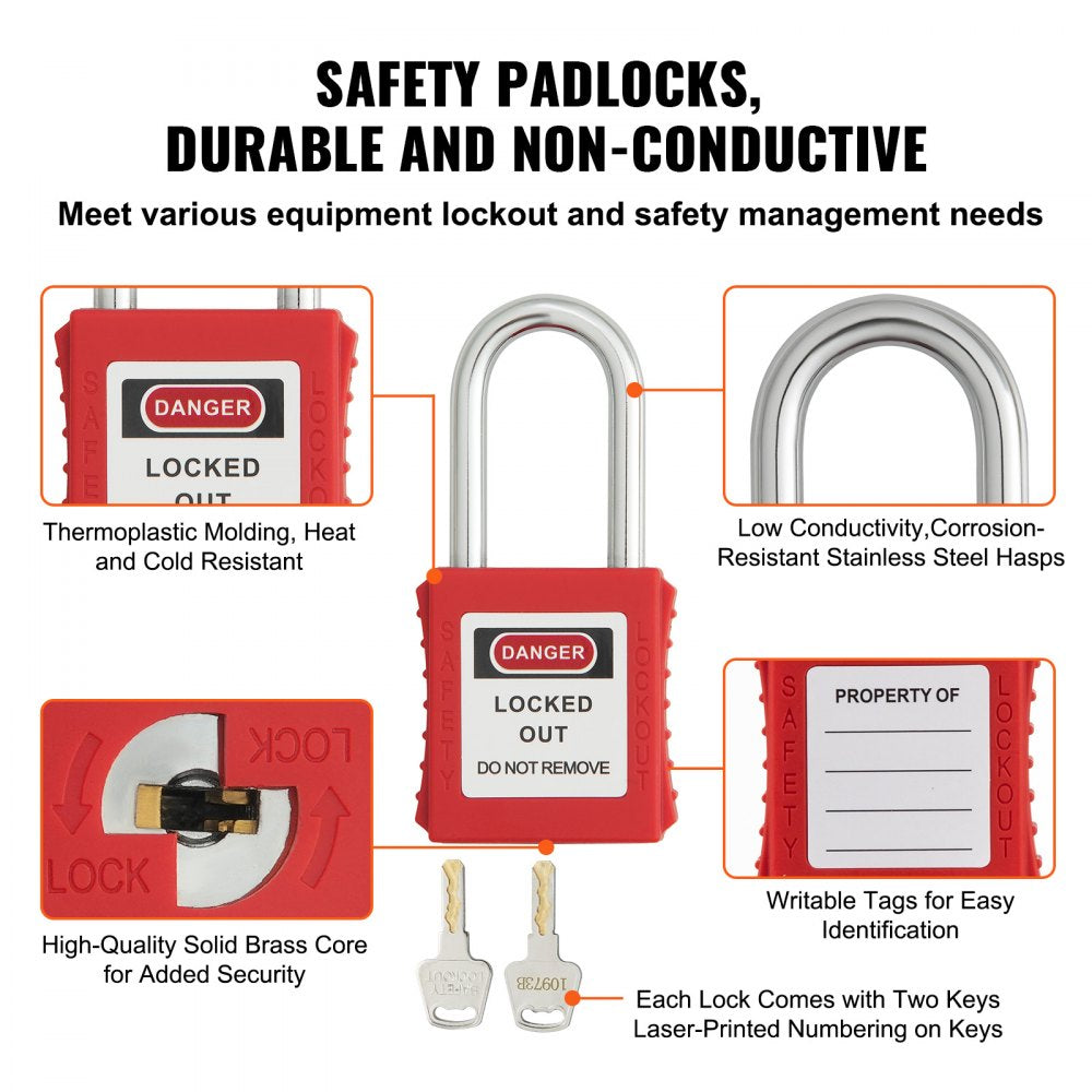 VEVOR Electrical Lockout Tagout Kit, 60 PCS Safety Lockout Tagout Station Includes Padlocks, Hasps, Tags, Nylon Ties, Expansion Kit, and Lockout Station Board, for Industrial, Electric Power