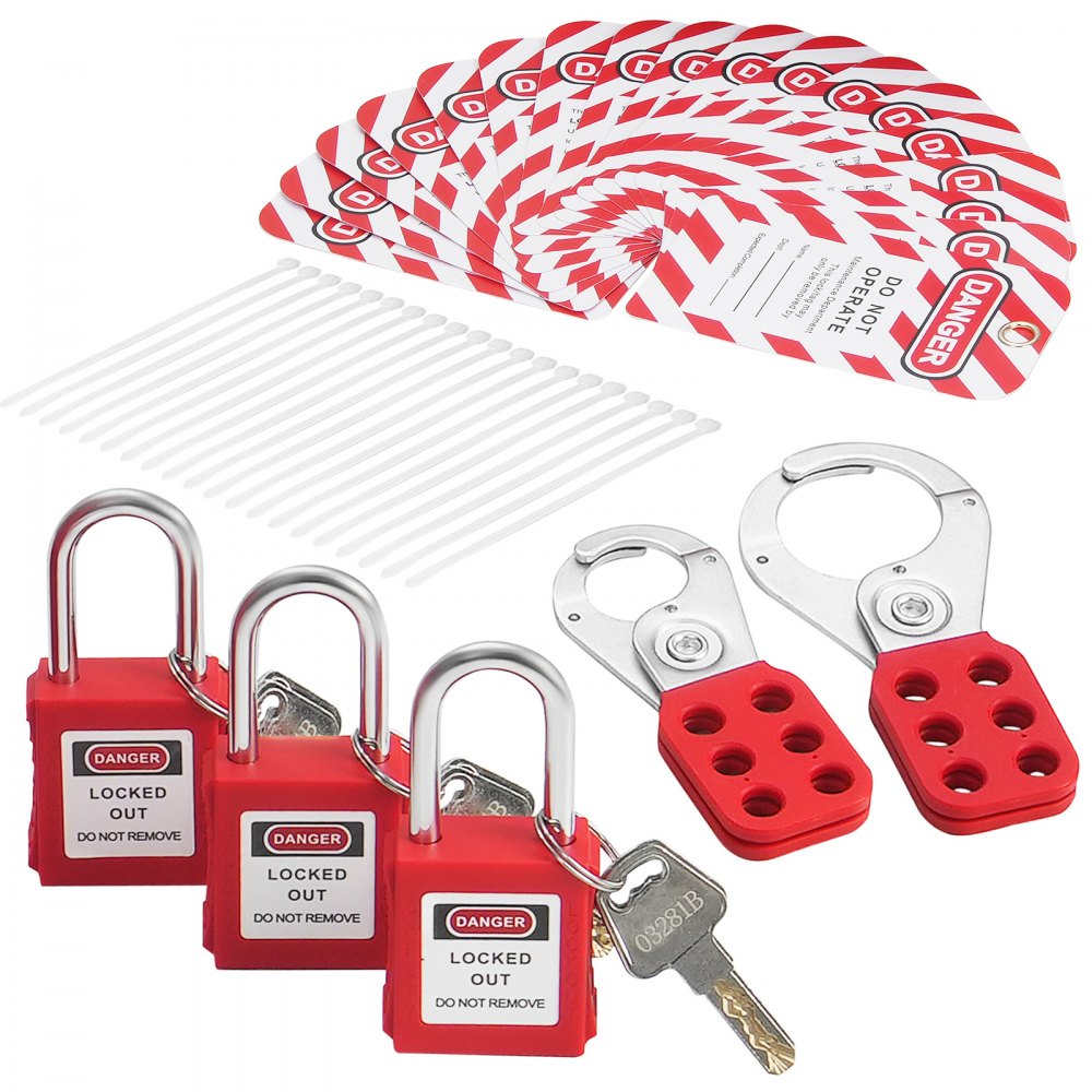 VEVOR Electrical Lockout Tagout Kit, 60 PCS Safety Lockout Tagout Station Includes Padlocks, Hasps, Tags, Nylon Ties, Expansion Kit, and Lockout Station Board, for Industrial, Electric Power