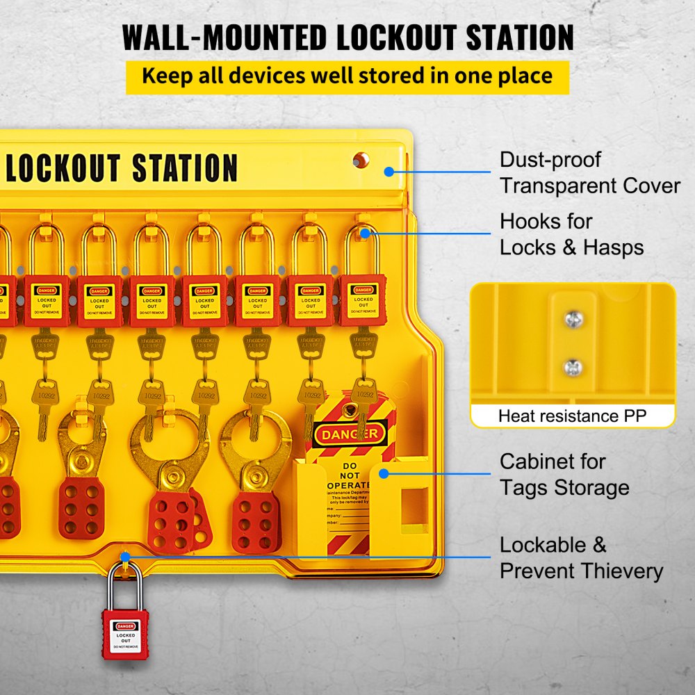 VEVOR 58 PCS Lockout Tagout Kits, Electrical Safety Loto Kit Includes Padlocks, Lockout Station, Hasp, Tags & Zip Ties, Lockout Tagout Safety Tools for Industrial, Electric Power, Machinery