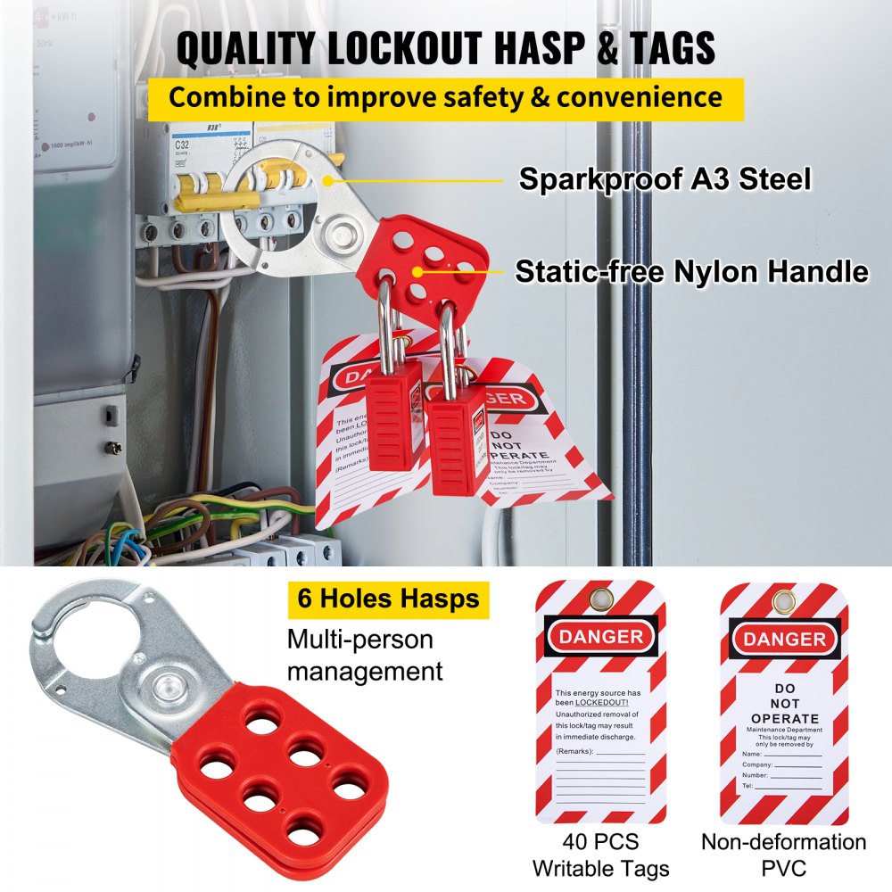 VEVOR 58 PCS Lockout Tagout Kits, Electrical Safety Loto Kit Includes Padlocks, Lockout Station, Hasp, Tags & Zip Ties, Lockout Tagout Safety Tools for Industrial, Electric Power, Machinery
