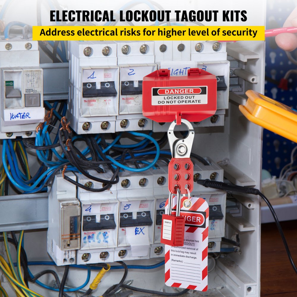 VEVOR 43 PCS Lockout Tagout Kits, Electrical Safety Loto Kit Includes Padlocks, 5 Kinds of Lockouts, Hasps, Tags & Ties, Box, Lockout Safety Tools for Electrical Risk Removal in Industrial, Machinery