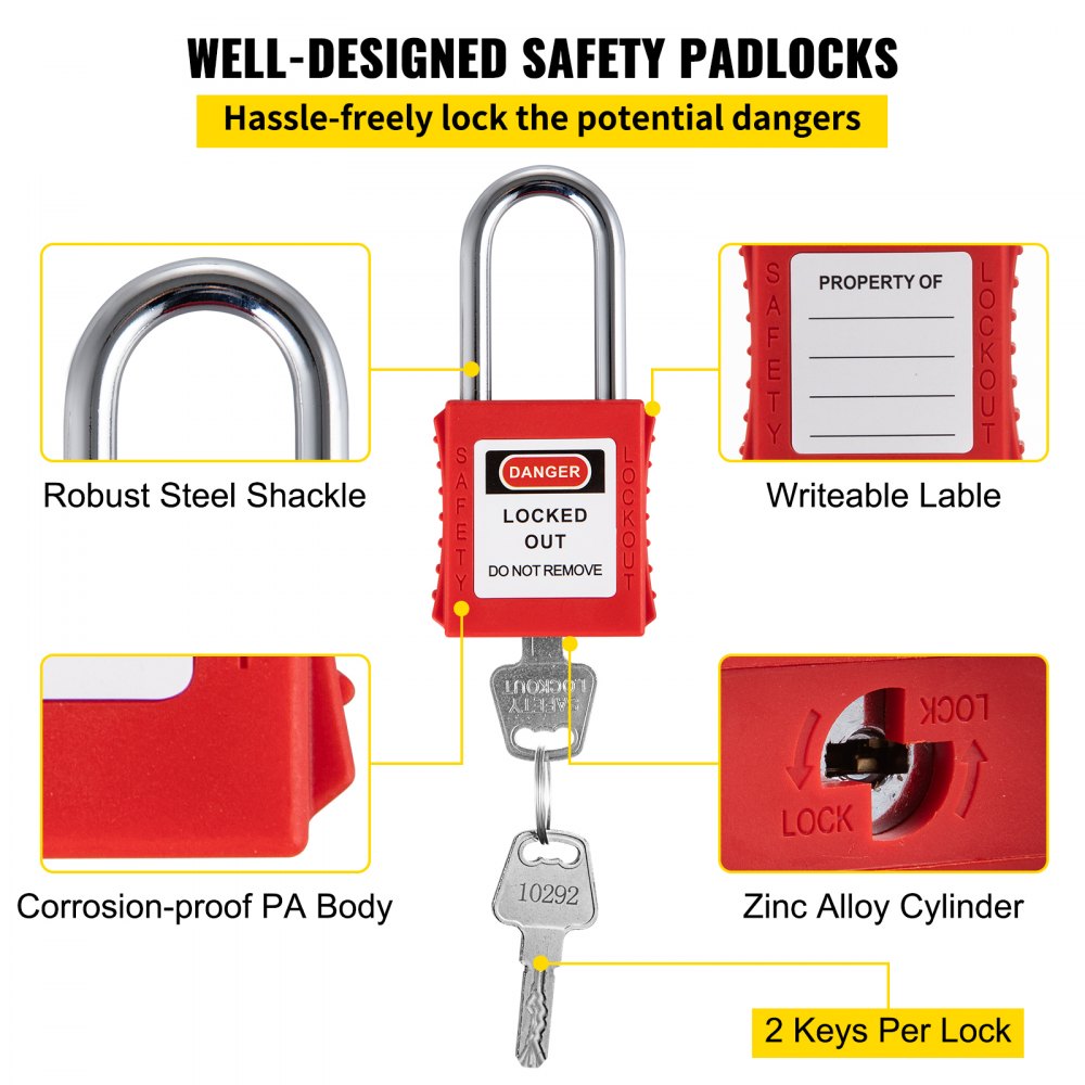 VEVOR 43 PCS Lockout Tagout Kits, Electrical Safety Loto Kit Includes Padlocks, 5 Kinds of Lockouts, Hasps, Tags & Ties, Box, Lockout Safety Tools for Electrical Risk Removal in Industrial, Machinery