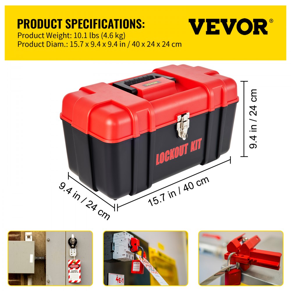 VEVOR 43 PCS Lockout Tagout Kits, Electrical Safety Loto Kit Includes Padlocks, 5 Kinds of Lockouts, Hasps, Tags & Ties, Box, Lockout Safety Tools for Electrical Risk Removal in Industrial, Machinery