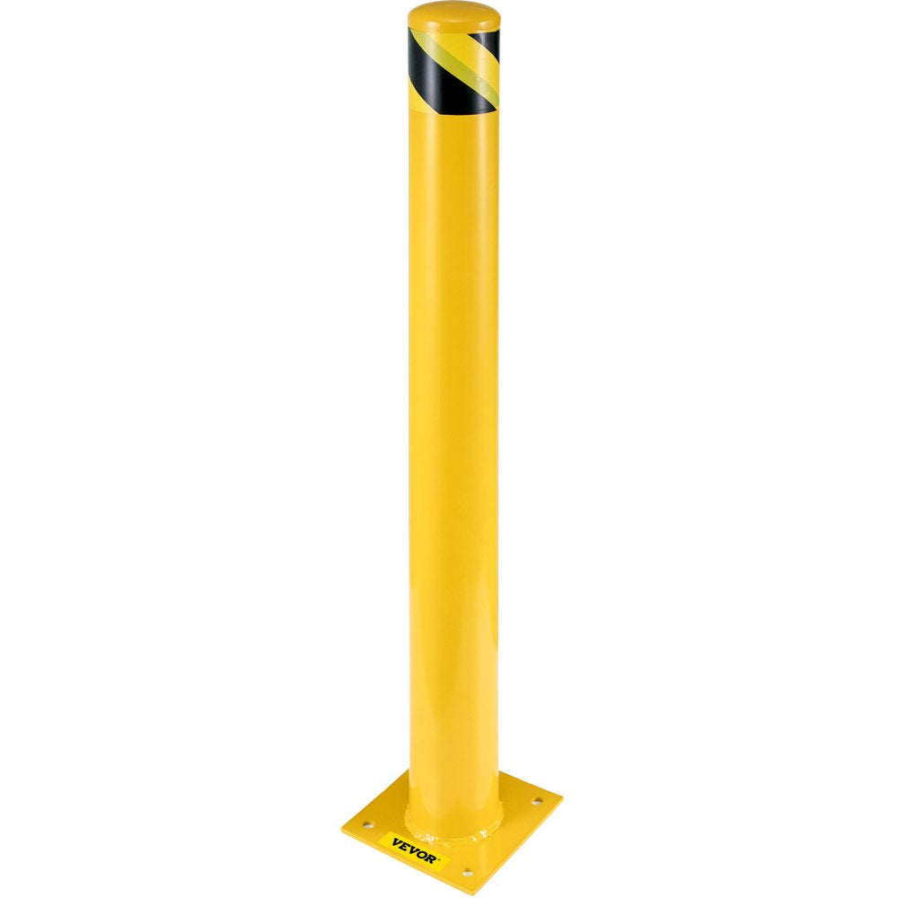 VEVOR Safety Bollard 42"x4.5" Safety Barrier Bollard 4-1/2" OD 42" Height Yellow Powder Coat Pipe Steel Safety Barrier with 4 Free Anchor Bolts for Traffic-Sensitive Area