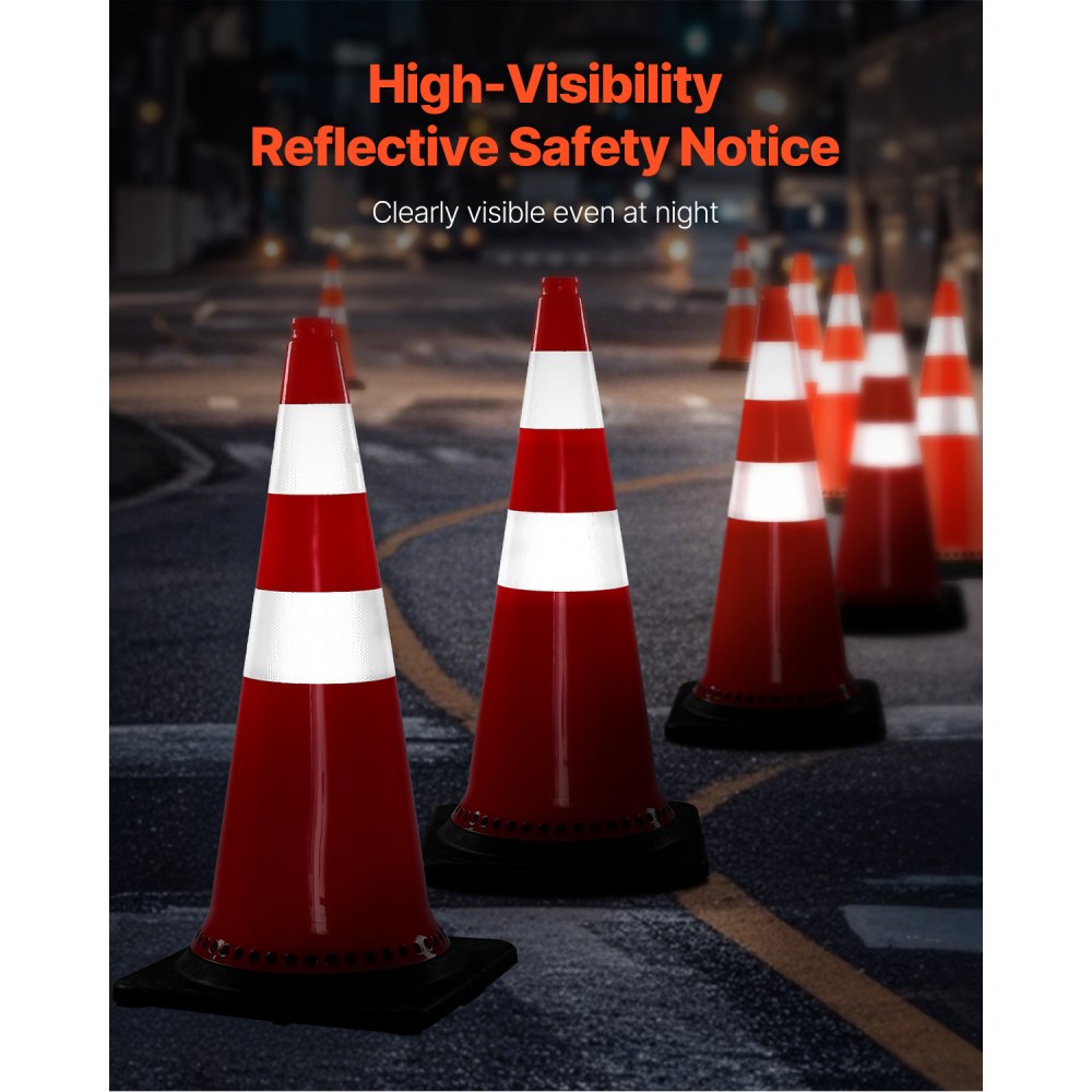 VEVOR Safety Cones, 8 x 30" Traffic Cones, PVC Orange Construction Cones, Reflective Collars Traffic Cones with Black Weighted Base Used for Traffic Control, Driveway Road Parking and School Improvem