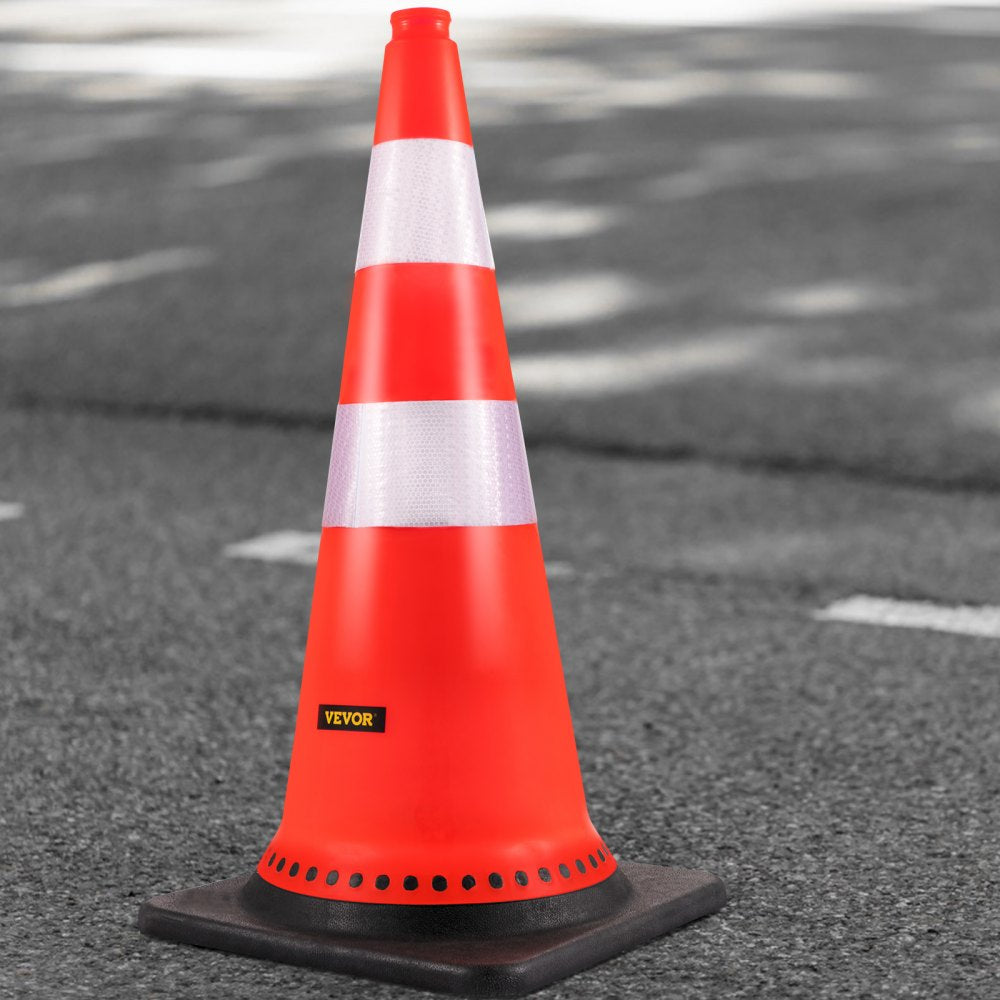 VEVOR Safety Cones, 8 x 30" Traffic Cones, PVC Orange Construction Cones, Reflective Collars Traffic Cones with Black Weighted Base Used for Traffic Control, Driveway Road Parking and School Improvem