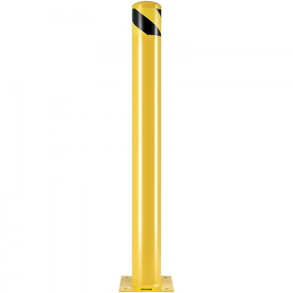 VEVOR Safety Bollard, 42 Inch Height Bollard Post, 4.5 Inch Diameter Steel Pipe Safety Bollard Post, Yellow Steel Bollard, Steel Safety Bollard with 8 Anchor Bolts, Perfect for Traffic-Sensitive Area