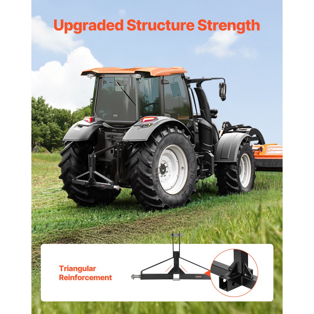 VEVOR 3 Point Trailer Hitch with 2 in Receiver, 3pt Quick Hitch Attachment for Category 1 Tractor, 3000lbs Capacity, Tow Drawbar Adapter, Compatible with Kubota, Mahindra, Ford, Yanmar, John Deere