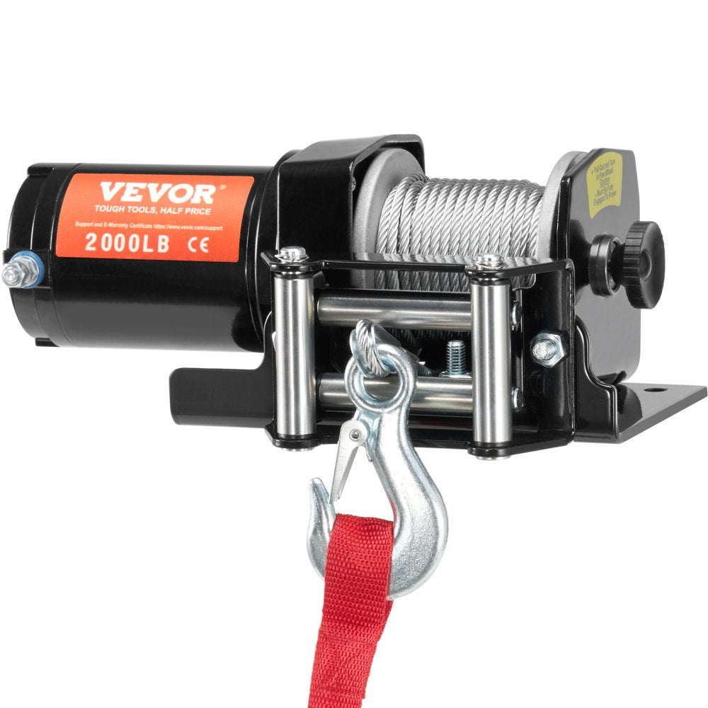 VEVOR Electric Winch, 2000 lb Line Pull Capacity, 12V DC ATV/UTV Winch with Φ5/32 in x 39 ft 7 Strands Steel Cable Roller Fairlead Wired Remote Control, IP55 Waterproof for Towing UTV ATV Off-Road