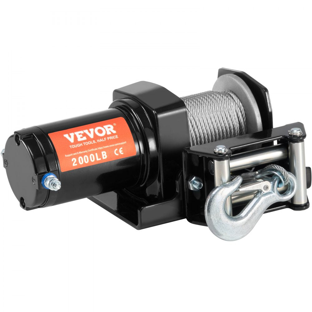 VEVOR Electric Winch, 2000 lb Line Pull Capacity, 12V DC ATV/UTV Winch with Φ5/32 in x 39 ft 7 Strands Steel Cable Roller Fairlead Wired Remote Control, IP55 Waterproof for Towing UTV ATV Off-Road