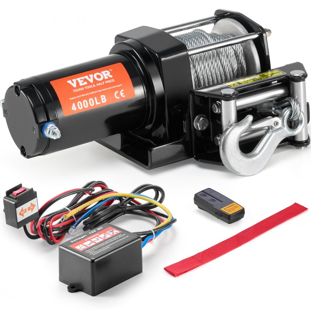 VEVOR Electric Winch, 4000 lb Line Pull Capacity, 12V DC ATV/UTV Winch with Φ3/16 in x 39 ft 7 Strands Steel Cable Roller Fairlead Wireless & Wired Remote Control, IP55 Waterproof for Towing UTV ATV