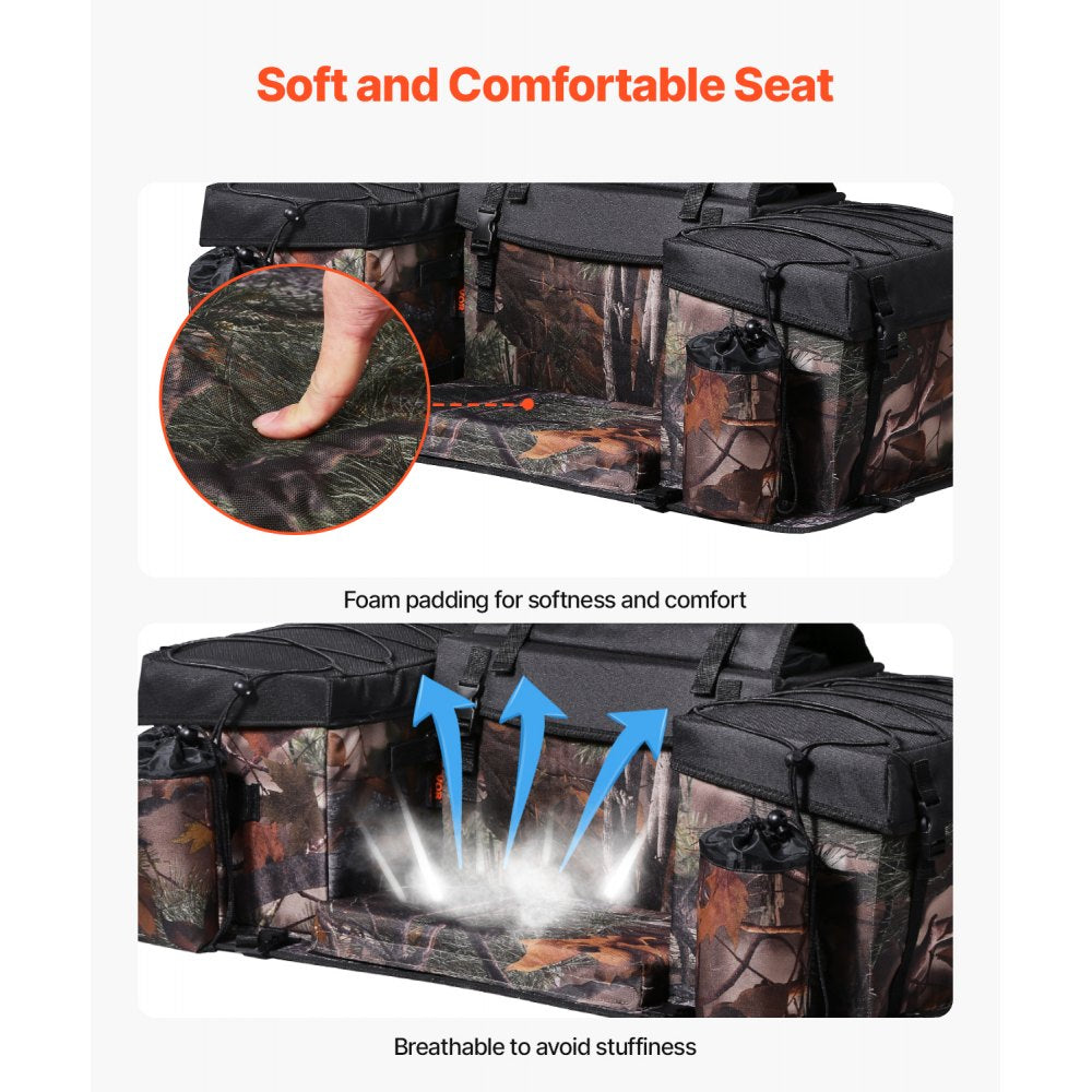 VEVOR ATV Rear Storage Bag, 68L ATV Rear Cargo Bag with Sponge Seat Cushion & Bottle Holder, 600D Oxford Cloth Storage Rear Rack Seat Bag Fit Most ATVs with Rear Rack, Compatible with ATV, UTV, Can-Am