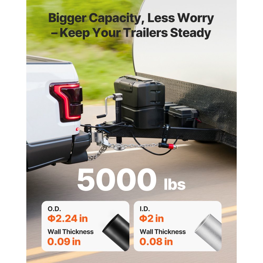 VEVOR 5000 lbs A-Frame Trailer Jack, 15-Inch Vertical Travel, Trailer Lift Jack with Adjustable 7-Level Drop Leg & Drill Socket, Cordless Drill Compatible, Suitable for RV, Utility, Yacht Trailers