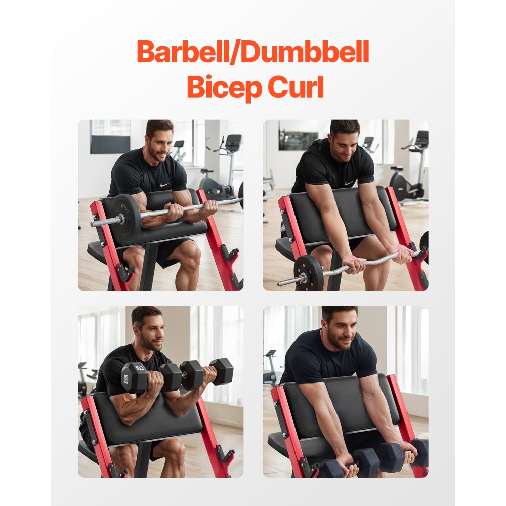 VEVOR Preacher Curl Bench, Strength Training Benches, Max load 660 LBS Home Gym Fitness Equipment, Seated Arm Isolated Barbell Dumbbell Bicep Station, Adjustable Weight Bench with Bar Holders