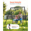 VEVOR Swing Set for Backyard, 40 in Saucer Swing Seat with Heavy Duty A-Frame Metal Stand, 440 lbs Load Capacity, Reinforced with Spiral Ground Anchors, Swingset Outdoor for Kids, Black and Blue