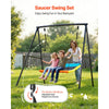 VEVOR Swing Set for Backyard, 60 x 32 in Swing Seat with Heavy Duty A-Frame Metal Stand, 440 lbs Load Capacity, Reinforced with Spiral Ground Anchors, Swingset Outdoor for Kids, Black and Colorful