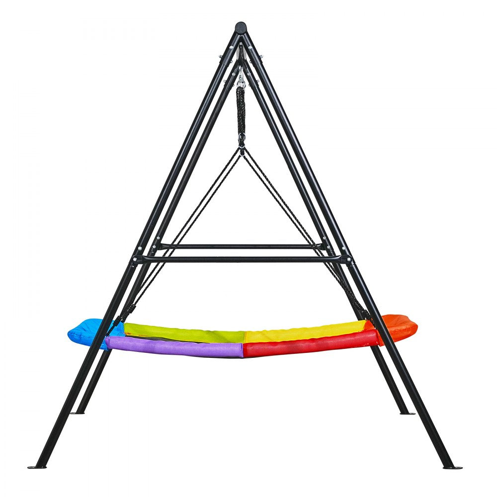 VEVOR Swing Set for Backyard, 60 x 32 in Swing Seat with Heavy Duty A-Frame Metal Stand, 440 lbs Load Capacity, Reinforced with Spiral Ground Anchors, Swingset Outdoor for Kids, Black and Colorful