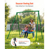 VEVOR Swing Set for Backyard, 40 in Saucer Swing Seat with Heavy Duty A-Frame Metal Stand, 440 lbs Load Capacity, Reinforced with Spiral Ground Anchors, Swingset Outdoor for Kids, Green and Colorful