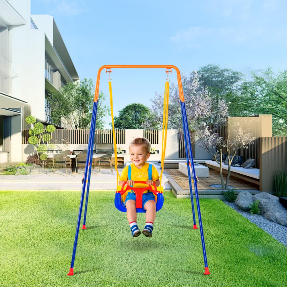 VEVOR Swing Sets for Backyard, 3-in-1 Toddler Swing Set with 4 Sandbags, Foldable Metal Stand, Easy to Assemble, Swingset Indoor/Outdoor for Kids 3-6 Years, Youth 6-10 Years and Teenagers 10+