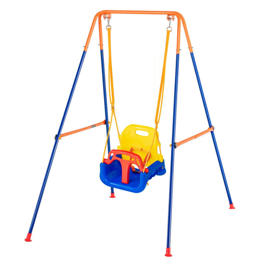 VEVOR Swing Sets for Backyard, 3-in-1 Toddler Swing Set with 4 Sandbags, Foldable Metal Stand, Easy to Assemble, Swingset Indoor/Outdoor for Kids 3-6 Years, Youth 6-10 Years and Teenagers 10+