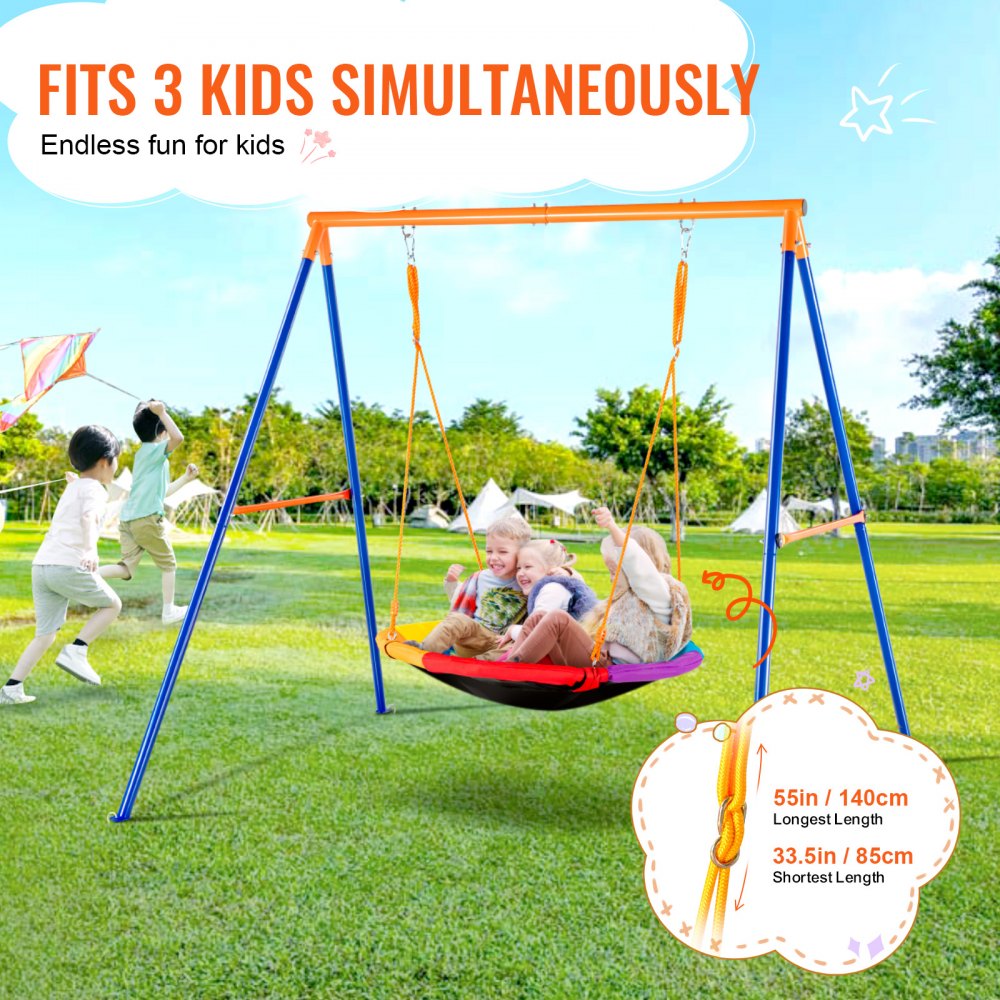 VEVOR Swing Sets for Backyard, 440lbs Load Capacity Swing Set, 40" Saucer Swing Seat with Heavy Duty A-Frame Metal Swing Stand and Adjustable Rope, Easy to Assemble, Swingset Outdoor for Kids