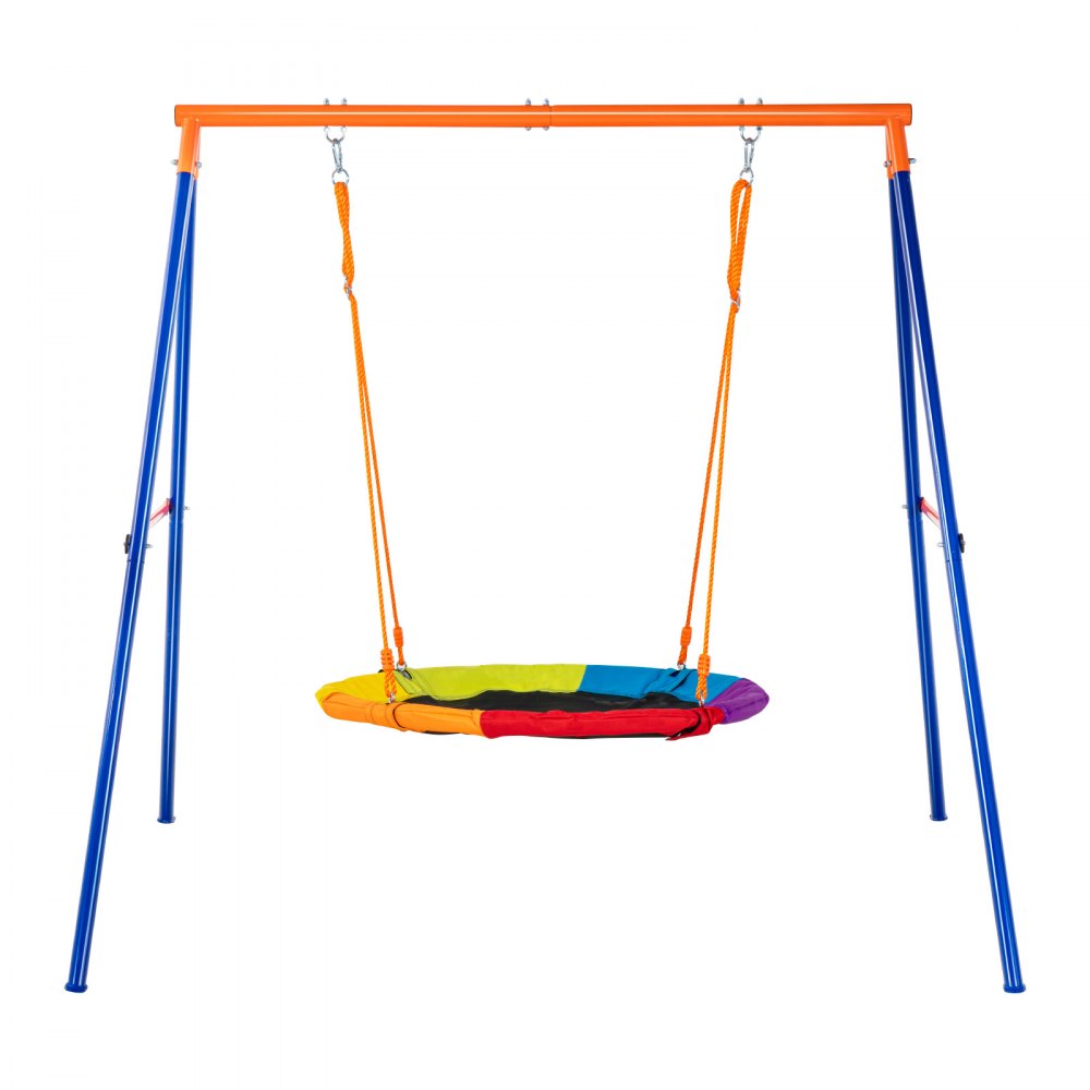 VEVOR Swing Sets for Backyard, 440lbs Load Capacity Swing Set, 40" Saucer Swing Seat with Heavy Duty A-Frame Metal Swing Stand and Adjustable Rope, Easy to Assemble, Swingset Outdoor for Kids