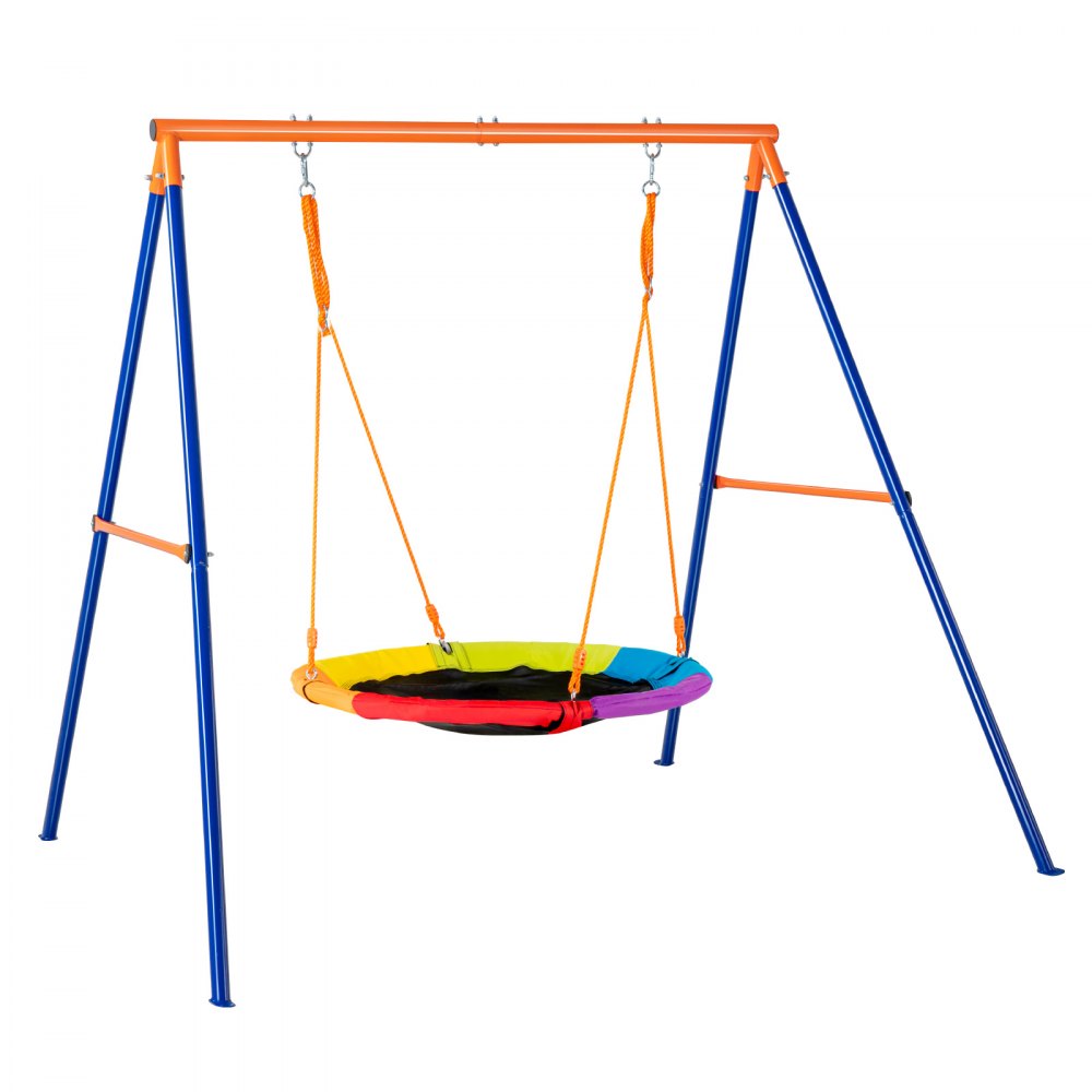 VEVOR Swing Sets for Backyard, 440lbs Load Capacity Swing Set, 40" Saucer Swing Seat with Heavy Duty A-Frame Metal Swing Stand and Adjustable Rope, Easy to Assemble, Swingset Outdoor for Kids
