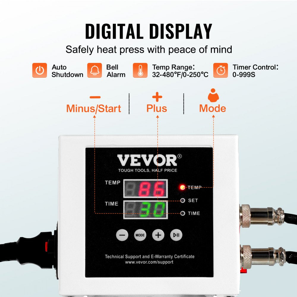 VEVOR Heat Press Machine 15" x 15" Digital Slide Out Heat Transfer Machine, for T-Shirts/Pillows/Bags, Fast and Even Heating, 2-Layer Insulation Cotton, Heat Transfer Machine, Precise Control, Green