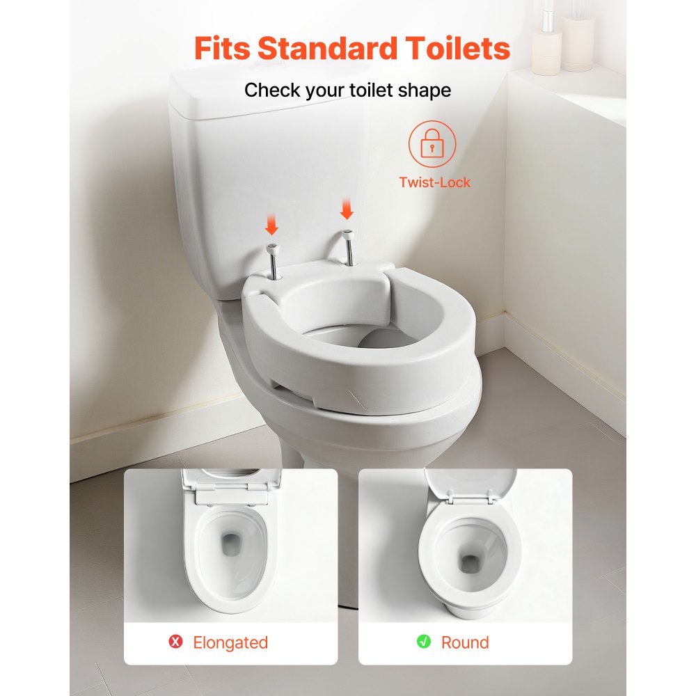 VEVOR Raised Toilet Seat, 300 lbs Load Capacity, 3.5-Inch Lift Height, Commode Elevated Toilet Seat Riser with Enlarged Opening for Seniors, Elderly, Handicap, Disabled, and Adults, Fits Round Bowl