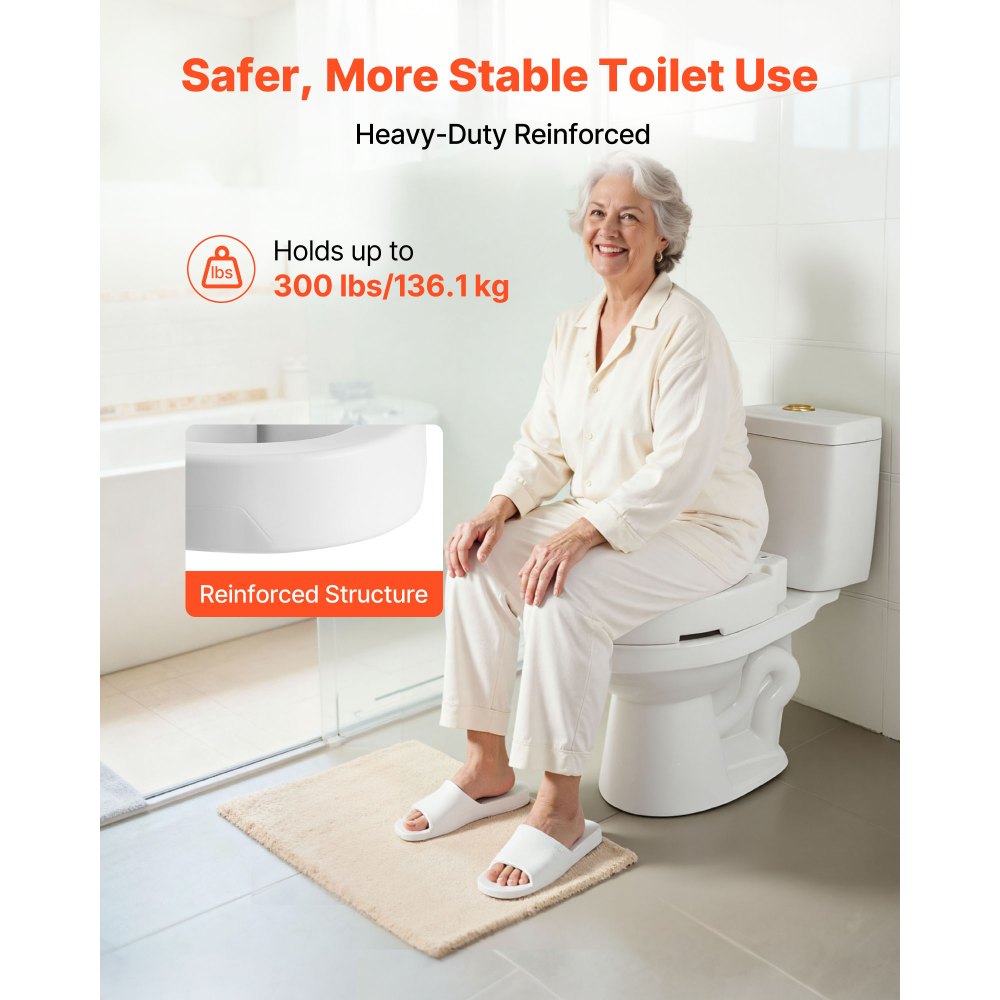 VEVOR Raised Toilet Seat, 300 lbs Load Capacity, 3.5-Inch Lift Height, Commode Elevated Toilet Seat Riser with Enlarged Opening for Seniors, Elderly, Handicap, Disabled, and Adults, Fits Round Bowl