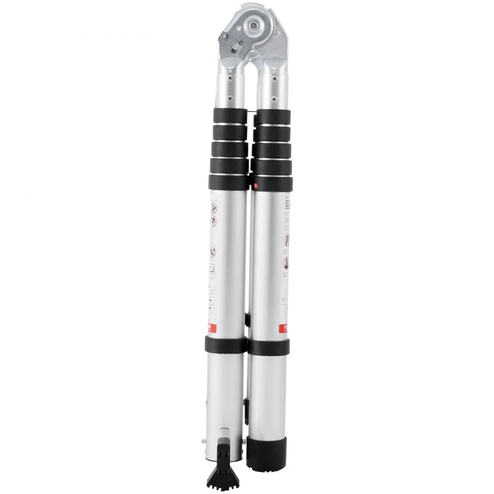 VEVOR Telescoping Ladder, 12.5FT A-Shape Aluminum Extension Ladder Lightweight, Multi-button Retraction Collapsible Ladder, 375 LBS Capacity w/ Stabilizer Bar, Multi-Purpose Ladders for RV, Camper