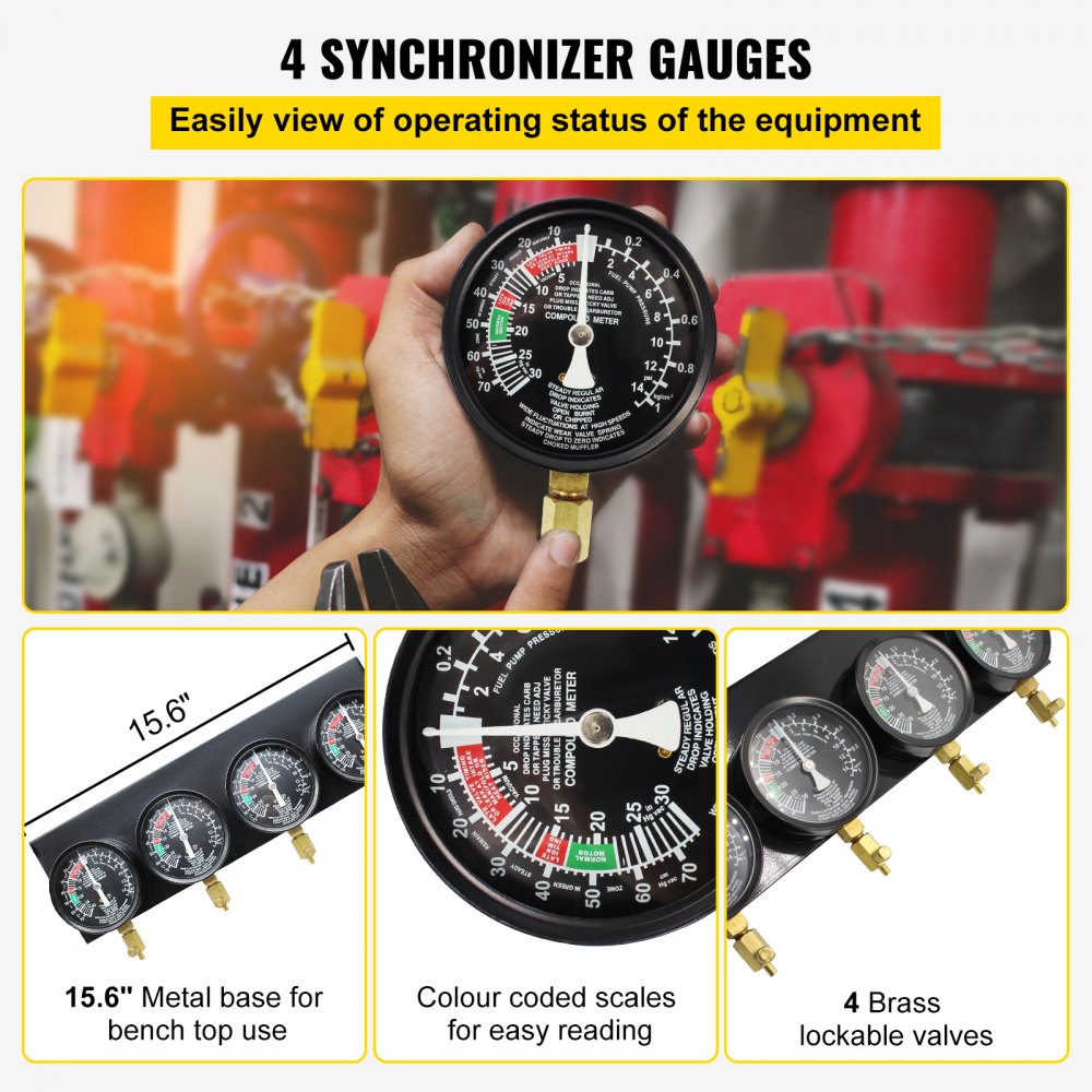 Bestauto Fuel Vacuum Carburetor Synchronize Tool Kit Fuel Vacuum Carburetor Synchronizer carb sync Gauge Set with Rubber Hose