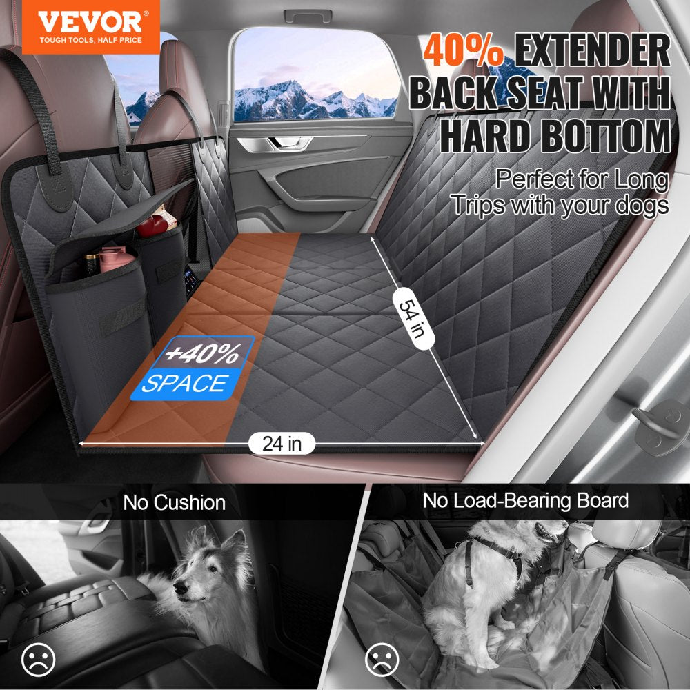 VEVOR Back Seat Extender for Dogs,Dog Hammock for Car Back seat,Waterproof Hard Bottom Dog Car Seat Cover for Back Seat 54"x24",Supports 400lbs with Mesh Window and Storage Pocket for Car, SUV
