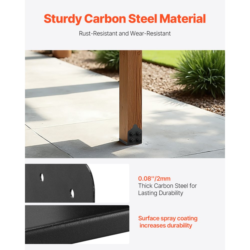 VEVOR 8x8 Post Base 2 Pcs, Inner Size 7.9x7.5 inch / 200x190 mm Post Brackets, Heavy Duty Carbon Steel Decking Posts, Wood Posts Brackets for Pavilion Deck Railing Support Deck Base Plate, Black