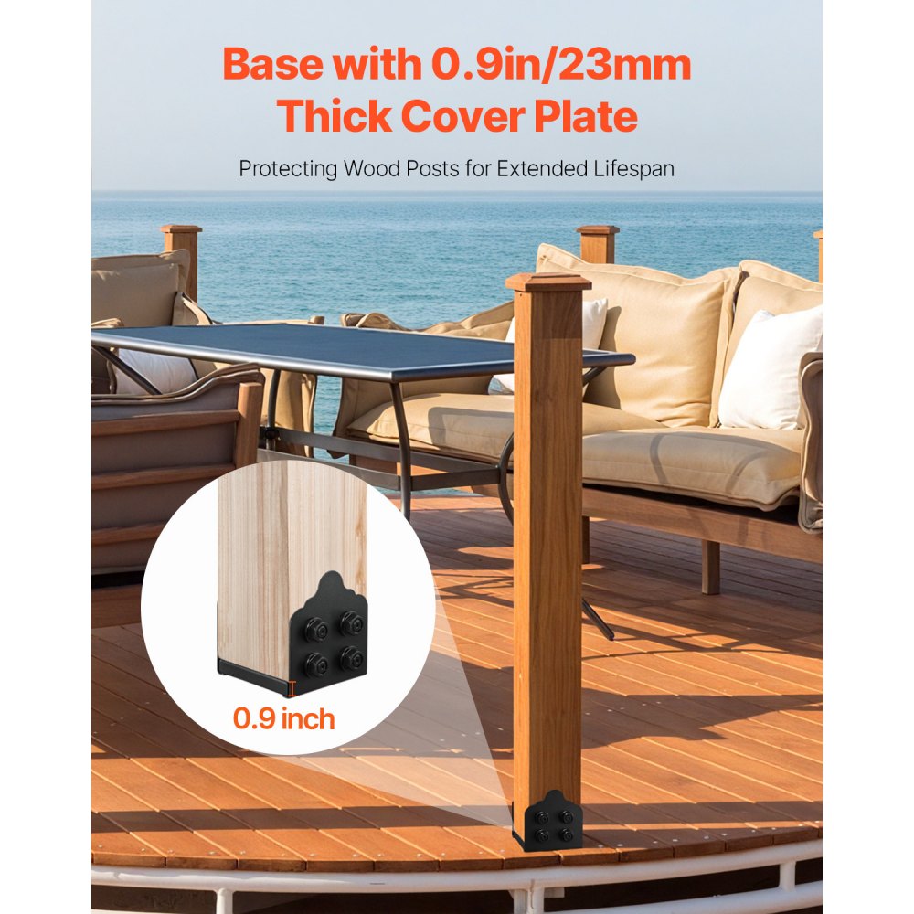 VEVOR 8x8 Post Base 2 Pcs, Inner Size 7.9x7.5 inch / 200x190 mm Post Brackets, Heavy Duty Carbon Steel Decking Posts, Wood Posts Brackets for Pavilion Deck Railing Support Deck Base Plate, Black