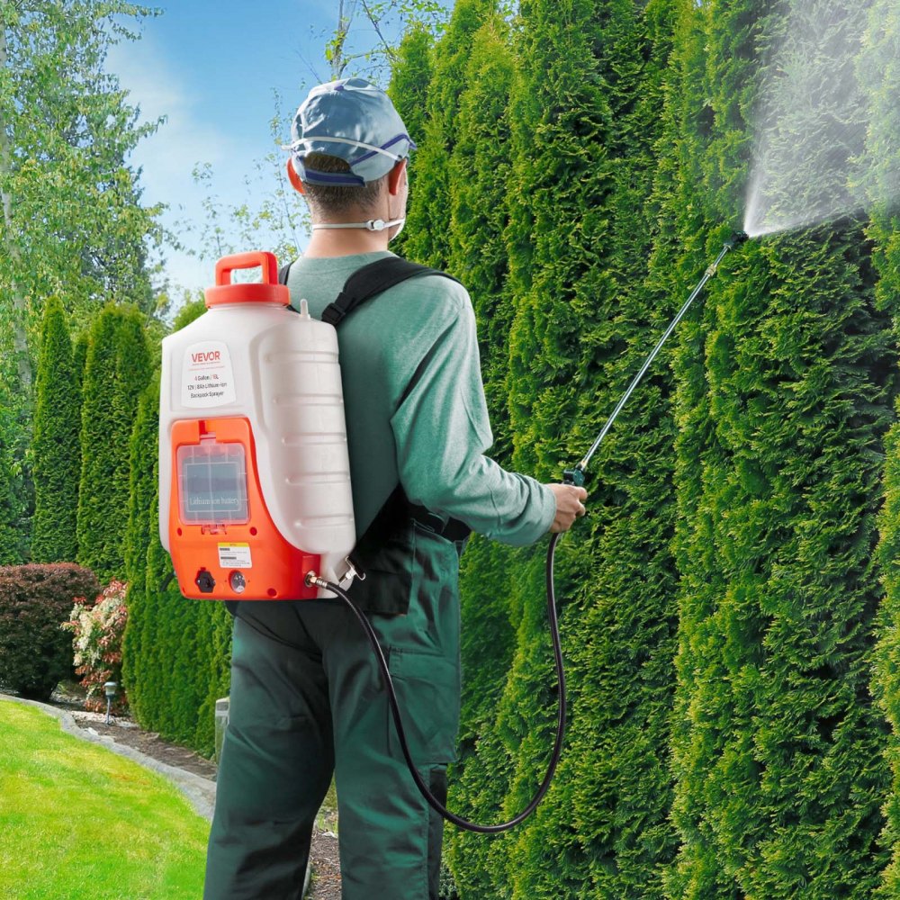VEVOR Battery Powered Backpack Sprayer, 0-90 PSI Adjustable Pressure, 4 Gallon Tank, Back Pack Sprayer with 8 Nozzles and 2 Wands, 12V 8Ah Battery, Wide Mouth Lid for Weeding, Spraying, Cleaning