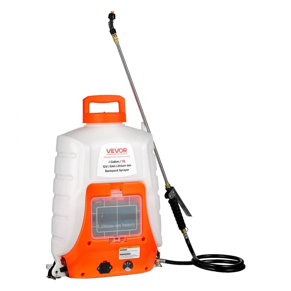 VEVOR Battery Powered Backpack Sprayer, 0-90 PSI Adjustable Pressure, 4 Gallon Tank, Back Pack Sprayer with 8 Nozzles and 2 Wands, 12V 8Ah Battery, Wide Mouth Lid for Weeding, Spraying, Cleaning