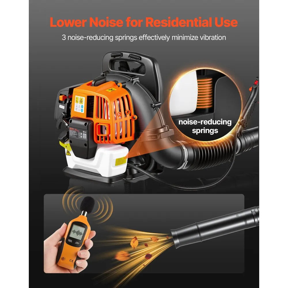 VEVOR Backpack Leaf Blower, 43CC 2-Stroke Engine Gas Powered Leaf Blower with 1.38L Fuel Tank, 447 CFM Air Volume, 150 MPH Air Speed, Ideal for Lawn Care, Leaves Cleaning, Yard Debris & Snow Removal