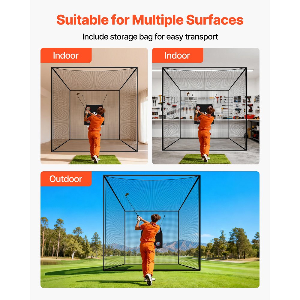 VEVOR Golf Batting Cage, 10 x 10 x 10 FT Golf Cage, Driving Hitting Cages with 3-Ply Knotless Polyester, Golfs Target & 9-Hole Baseball Target, Golfs Hitting Net for Indoor, Outdoor, Backyard