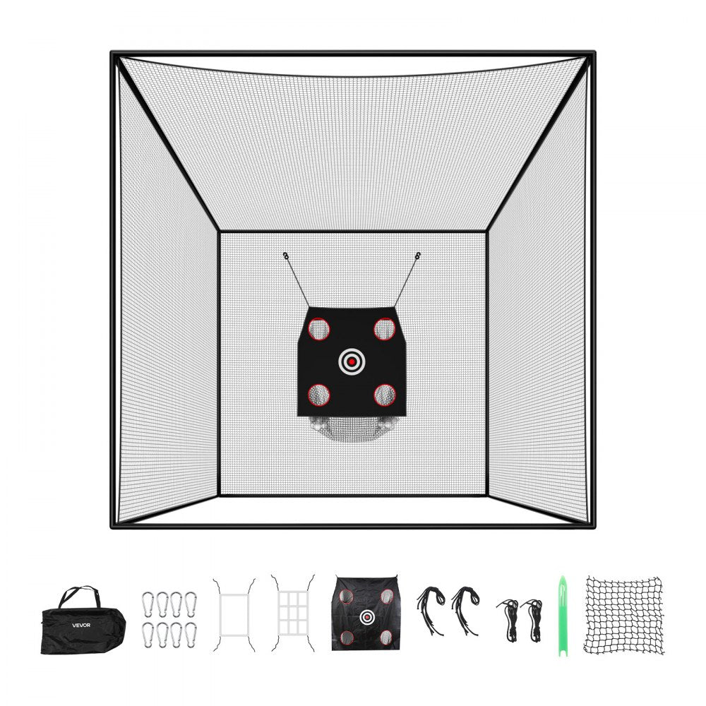 VEVOR Golf Batting Cage, 10 x 10 x 10 FT Golf Cage, Driving Hitting Cages with 3-Ply Knotless Polyester, Golfs Target & 9-Hole Baseball Target, Golfs Hitting Net for Indoor, Outdoor, Backyard
