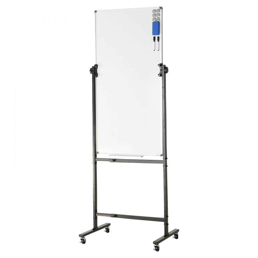 VEVOR Rolling Magnetic Whiteboard, Double-sided Mobile Whiteboard 24x48 Inches, Adjustable Height Dry Erase Board with Wheels, 1 Magnetic Erase & 3 Dry Erase Markers & Movable Tray for Office School
