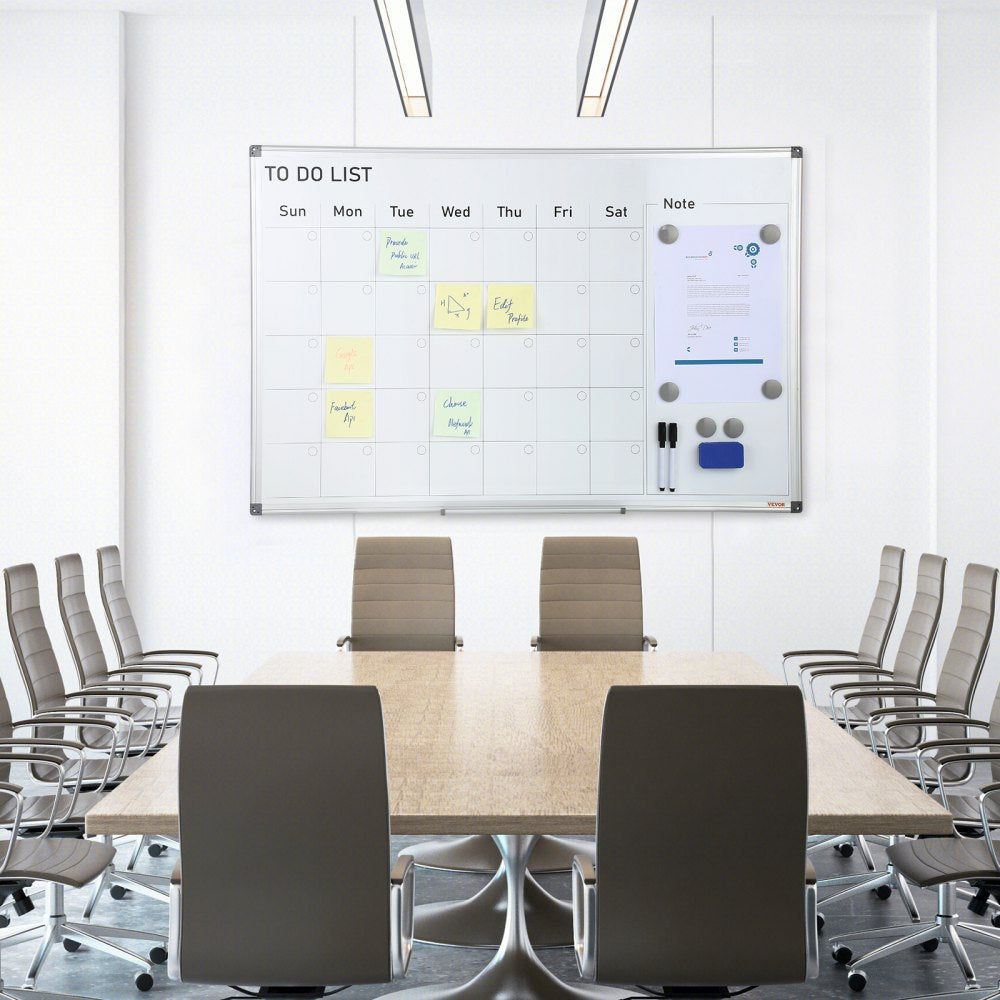 VEVOR Calendar Whiteboard, 36 x 24 Inches Magnetic Dry Erase Calendar Board, Monthly Planner Whiteboard for Wall, 1 Magnetic Erase & 2 Dry Erase Marker & Movable Tray for Restaurant Office Home School