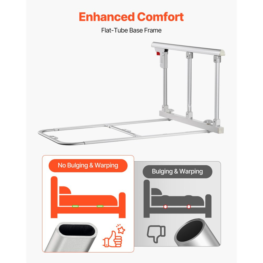 VEVOR Foldable Bed Rail for Elderly, 28 in Bedside Assist Rail with Fixing Strap, Adjustable Height Pipe Bedside Cane, High-Strength Metal Senior Bed Bar, Hand Guard Grab Fits King, Queen, Full, Twin