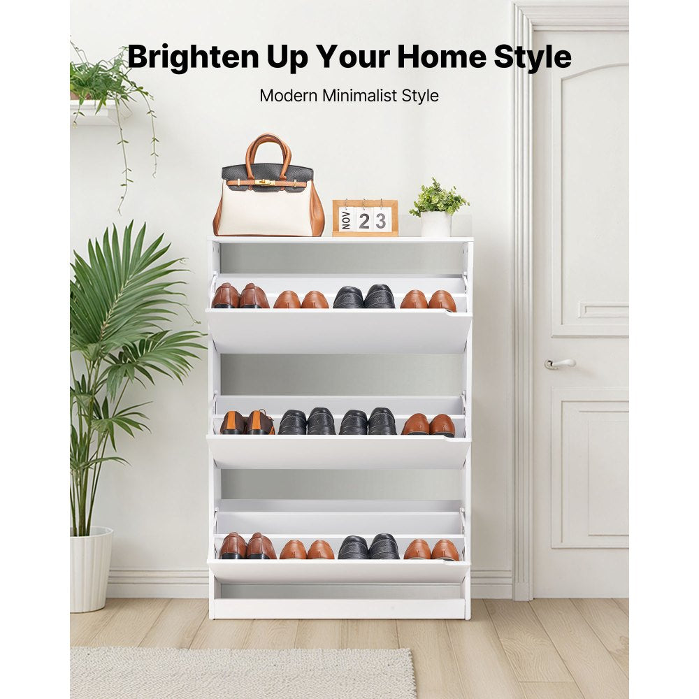 VEVOR Shoe Cabinet with 3 Flip Drawers, Modern Shoes Storage Cabinet with Anti-Tipping Device, Freestanding Shoe Rack Organizer, Ideal for Entryway, Hallway, Bedroom, Living Room, Closet, White