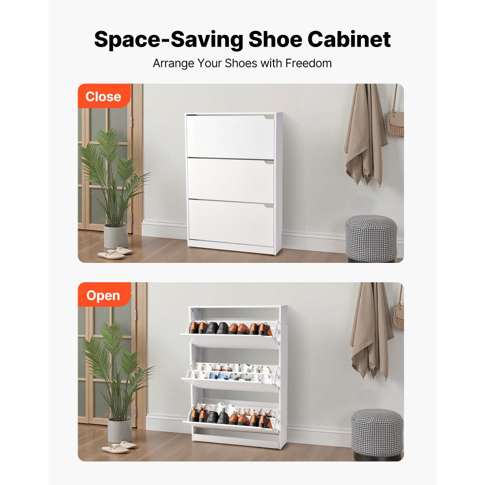 VEVOR Shoe Cabinet with 3 Flip Drawers, Modern Shoes Storage Cabinet with Anti-Tipping Device, Freestanding Shoe Rack Organizer, Ideal for Entryway, Hallway, Bedroom, Living Room, Closet, White