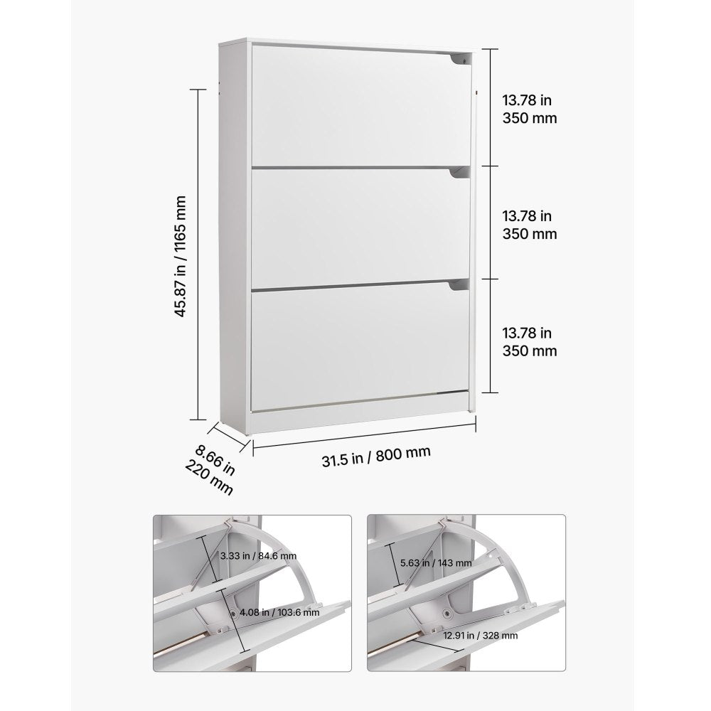 VEVOR Shoe Cabinet with 3 Flip Drawers, Modern Shoes Storage Cabinet with Anti-Tipping Device, Freestanding Shoe Rack Organizer, Ideal for Entryway, Hallway, Bedroom, Living Room, Closet, White